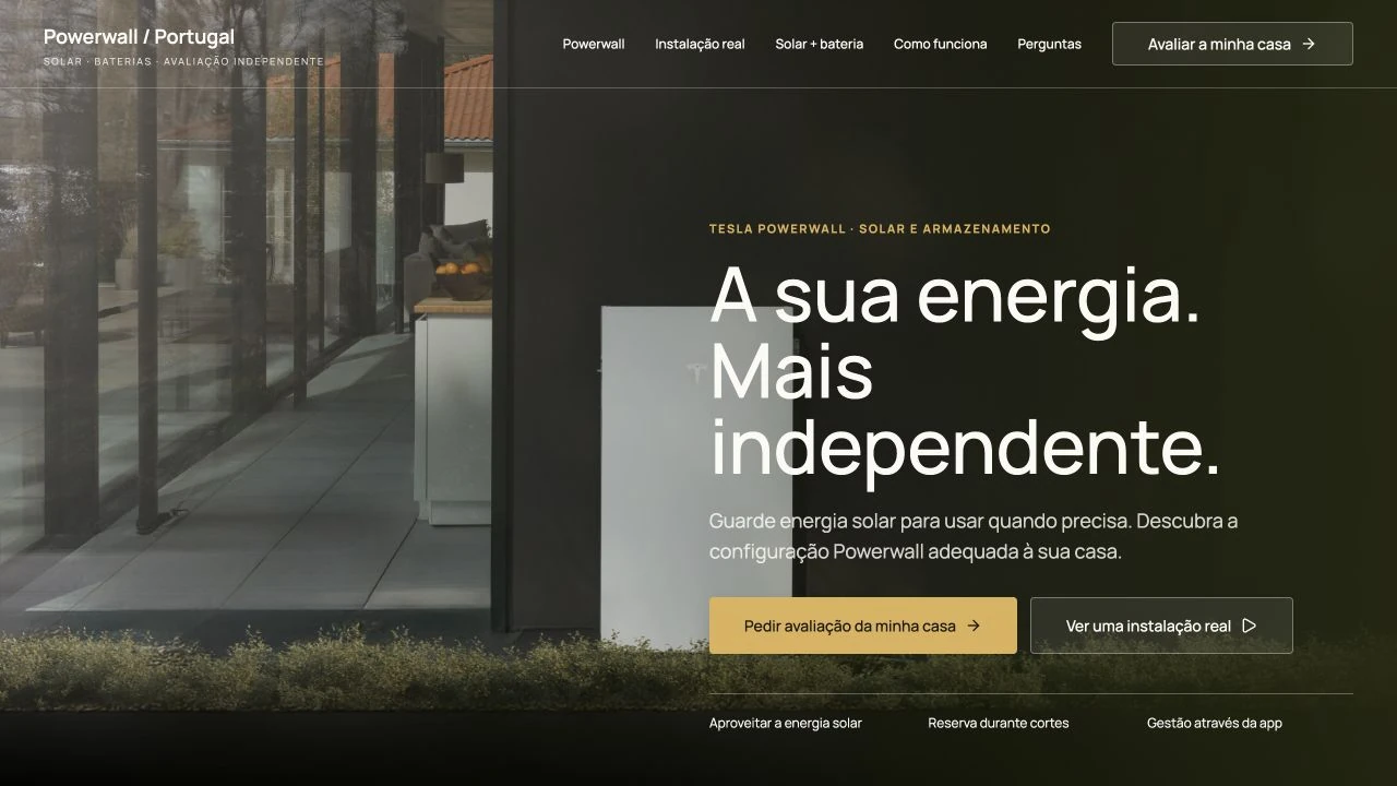 Captura real da página inicial de Powerwall, fornecida por Pedro